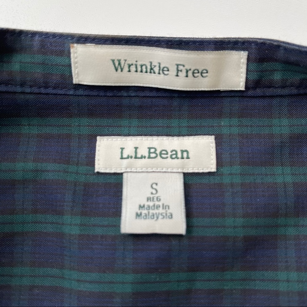 Ll Bean Plaid Split Neck Collarless Small Blouse - image 3